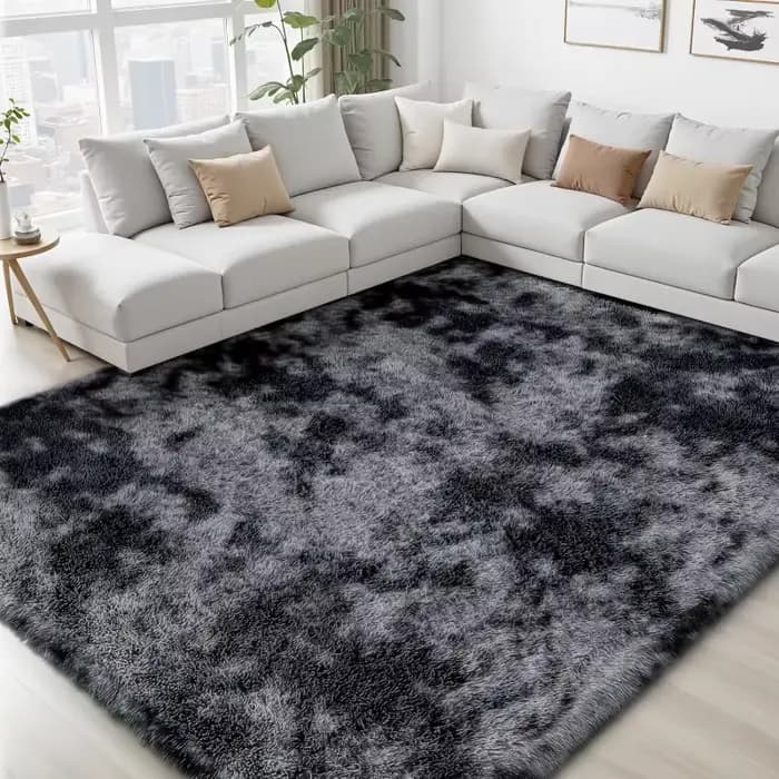 Tapis shaggy gris tie-dye, ultra doux, antidérapant, en peluche, pour chambre à coucher, salon, chambre d'enfant, grande taille, décoration intérieure, tapis de sol
