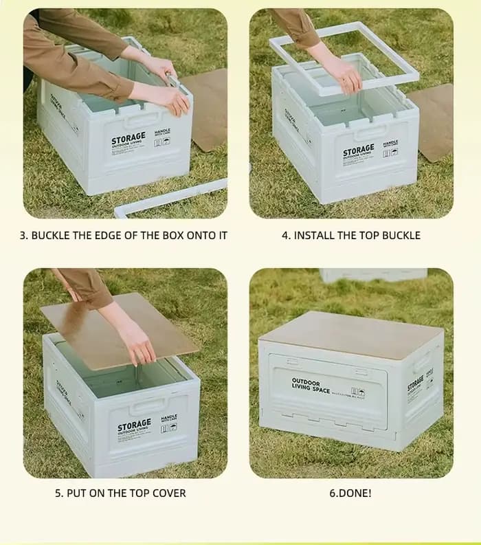 Boîte de rangement extérieure pliable pour camping, organisateur de camping, coffre de voiture avec couvercle en bois, boîte de rangement industrielle robuste