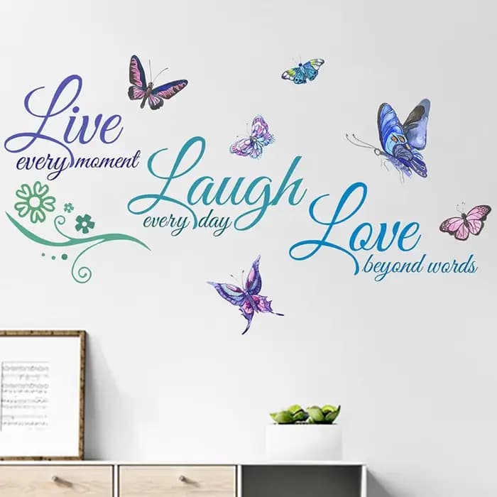 Autocollant mural avec slogan anglais, sticker auto-adhésif pour chambre à coucher, salon, HOButterfly, Live Laugh Love