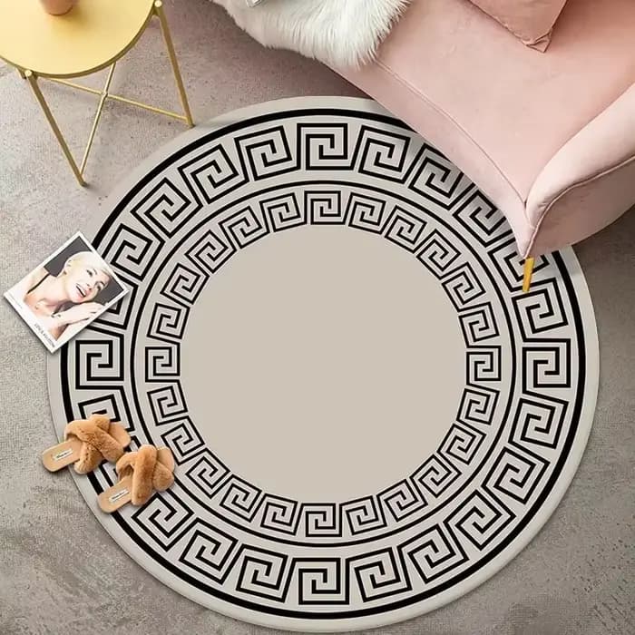Tapis rond classique de luxe pour salon, Simple, noir et blanc, pour chambre à coucher, toilettes, décoration de toilettes, tapis de sol confortables