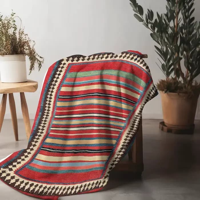 Tapis Kilim rayé Vintage ethnique fait à la main en laine, décoration marocaine pour chambre à coucher et salon, housse de coussin
