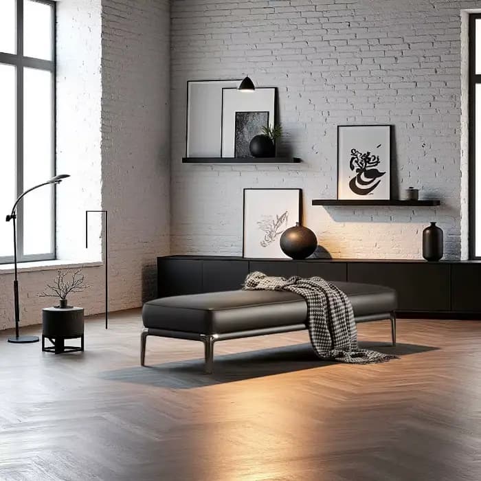 Tabouret de salon d'hôtel en cuir moderne avec repose-pieds en métal