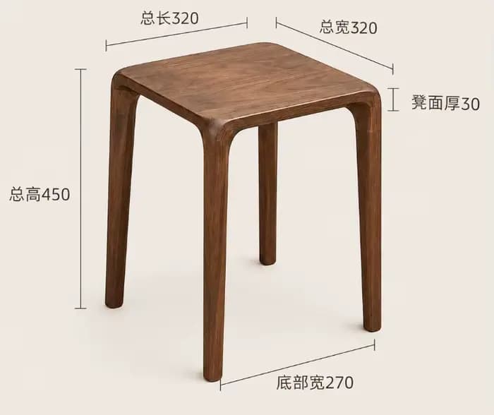Tabouret carré, chaise en bois massif