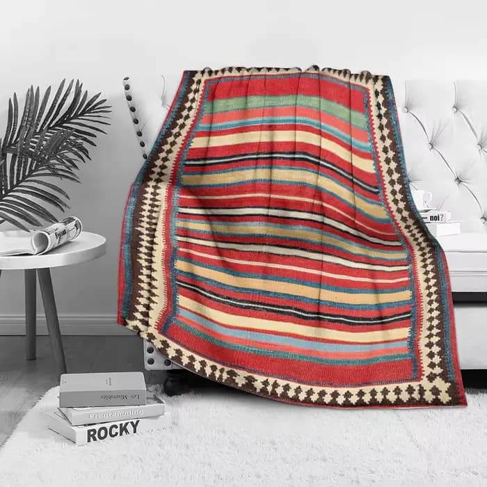 Tapis Kilim rayé Vintage ethnique fait à la main en laine, décoration marocaine pour chambre à coucher et salon, housse de coussin