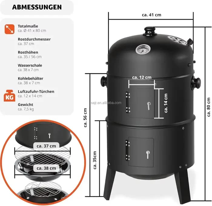 Grill à charbon de bois pour barbecue extérieur 3 en 1