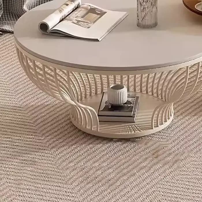 Table basse ronde avec plateau en verre français