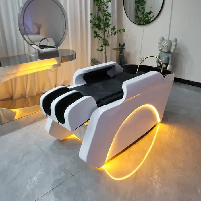 Lit de lavage pour salon de coiffure, équipement de SPA capillaire avec machine de fumigation, table de massage électrique dorsale, mobilier pour salon de coiffure