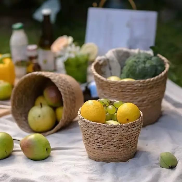 1 pièces pour Terraces de jardin Pot de fleur panier rotin paille meubles décoration herbe tissé Pot de fleurs