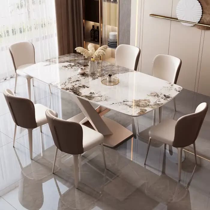 Ensemble de table et de chaises de salle à manger rectangulaire en marbre de luxe moderne