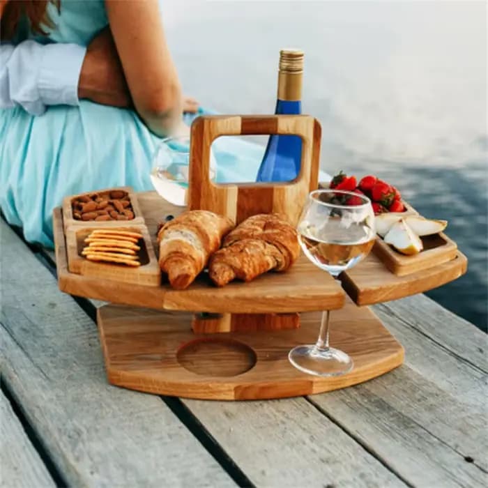 Table de pique-nique pliante en bois avec porte-verre
