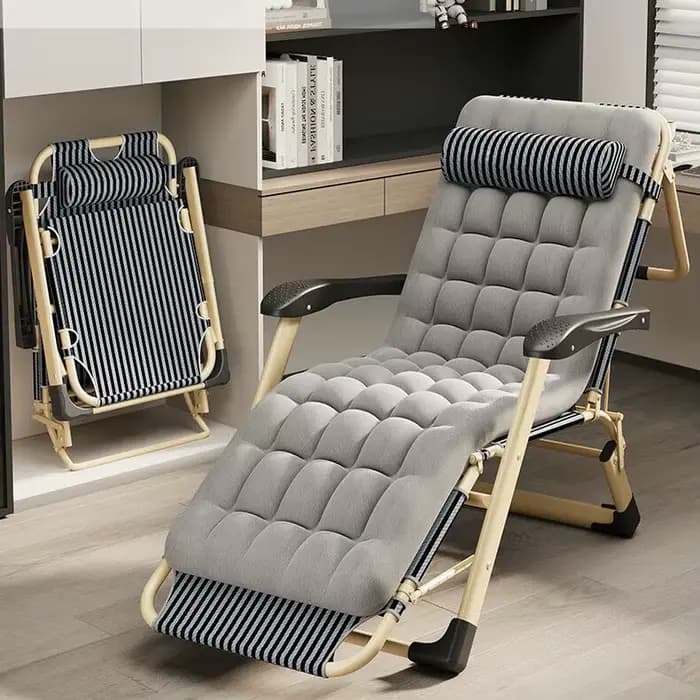 Chaise longue pliante d'extérieur avec coussin moelleux pour jardin