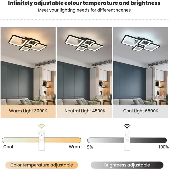Plafonnier LED moderne pour salon, cuisine, 54W, lumière réglable, télécommande, luminaire pour chambre à coucher, éclairage domestique