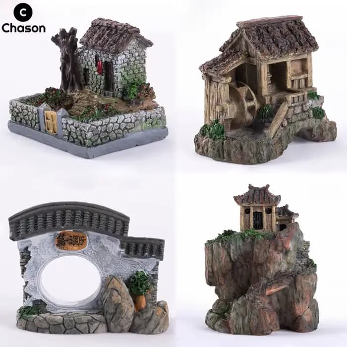 Aquarium de poissons, paysage bonsaï bateau rocaille ornement de pavillon, accessoires de décoration Miniature de jardin féerique, décoration de maison