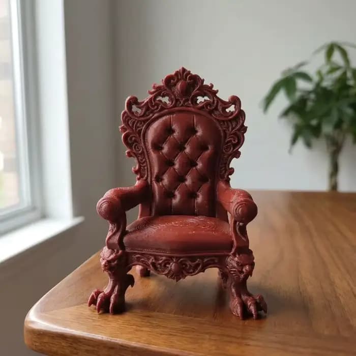 Mini trône gothique imprimé en 3D, siège de présentation vintage, sculpté en relief, de luxe, avec pieds à griffes, style sombre, figurine de trône