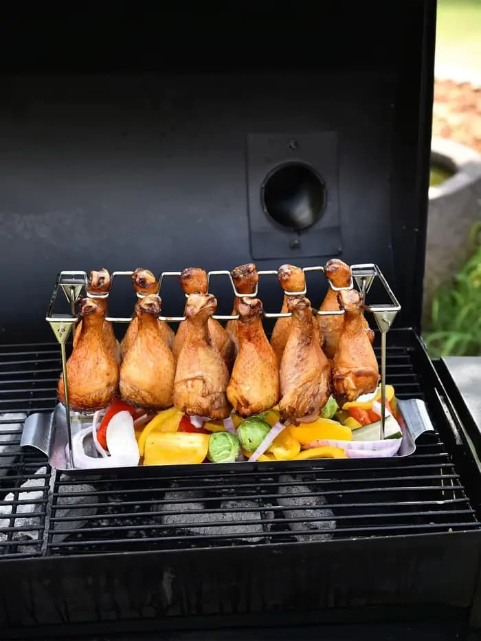 Support de jambe de poulet pour gril avec plateau d'égouttage