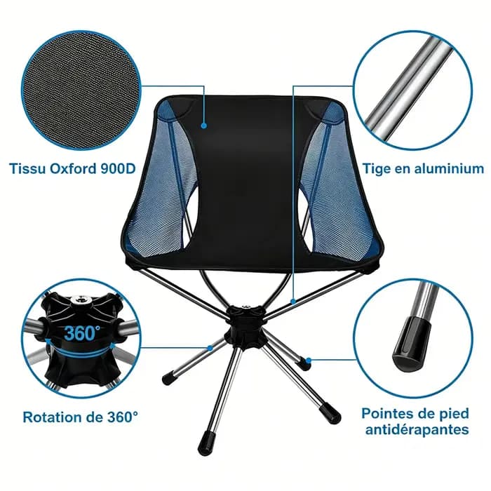 Chaise de camping pliable 360 ° Chaises pivotantes pour adultes