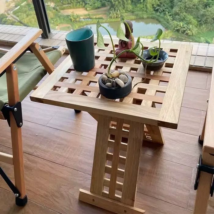 Tables basses de balcon en bois massif, grille carrée, Table de chevet pliante Portable, style nordique Simple, meubles de maison sans installation