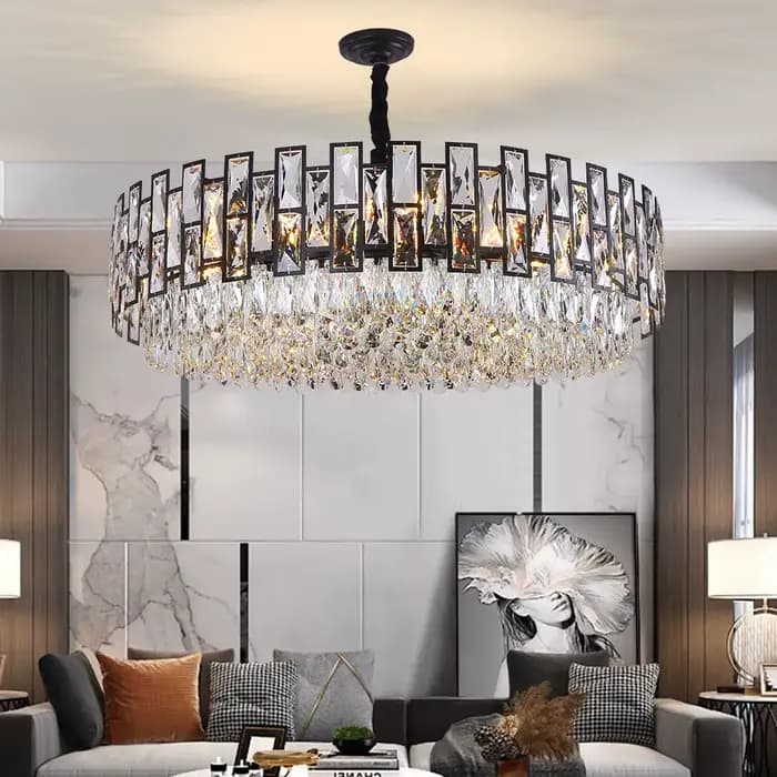 Lustre en cristal noir pour salon, décoration de maison moderne, lampe suspendue ronde, luminaire de chambre à coucher, Lustre Led de luxe en cristal