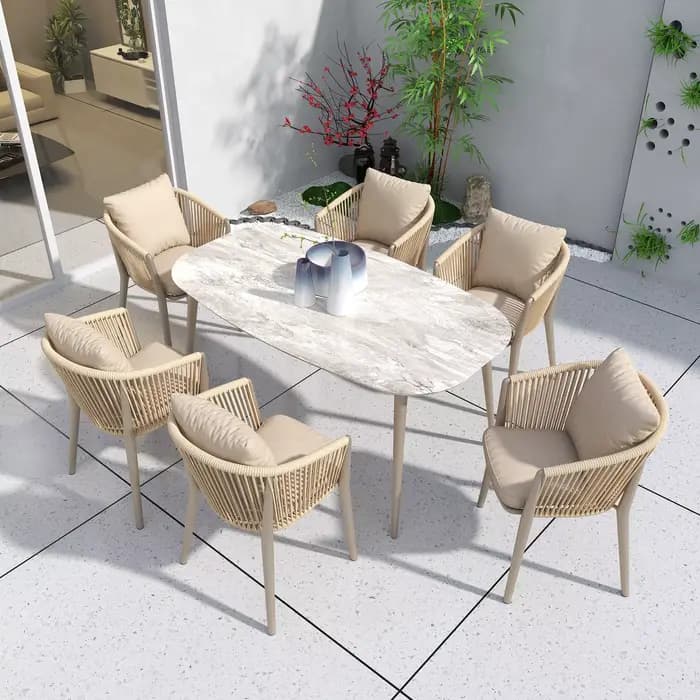 Fulin terrasse extérieur Restaurant Patio jardin ensemble meubles corde tissée chaise de salle à manger extérieure