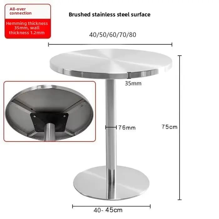 Table de Salle à Manger Ronde en Acier Inoxydable