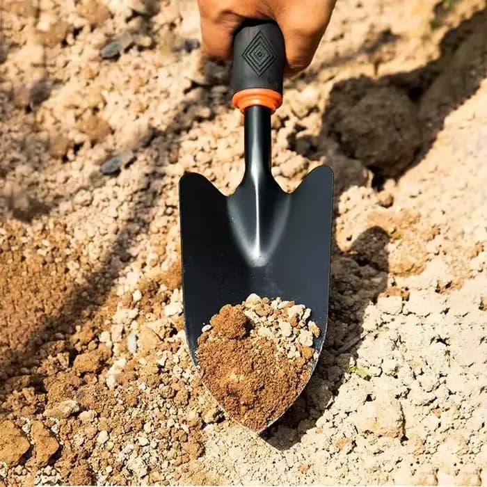 Truelle de jardin en métal avec manche ergonomique noir et bordure orange - Outil idéal pour planter des fleurs et des légumes