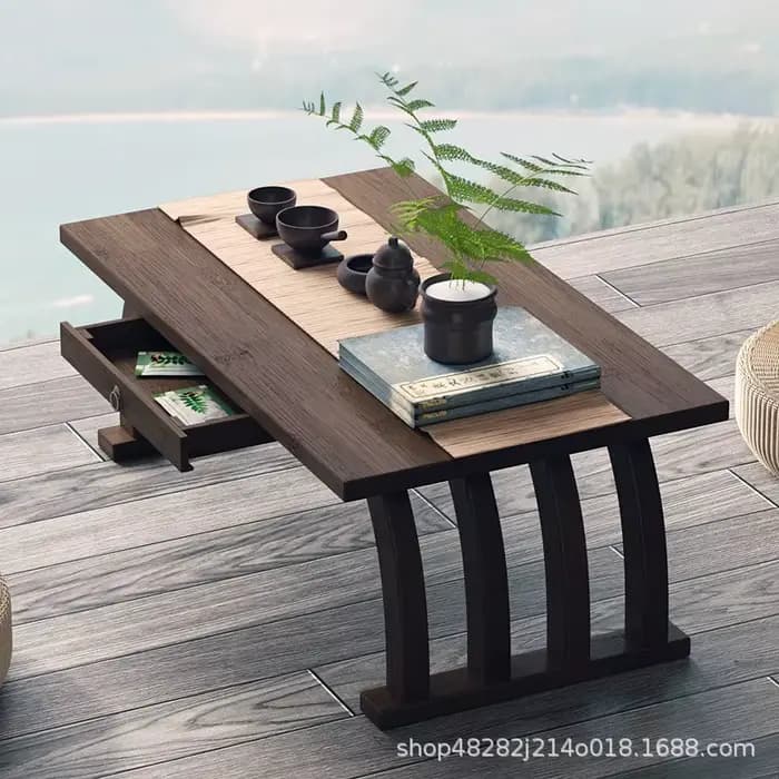 Table basse pliante en bambou de style japonais pour fenêtre en baie