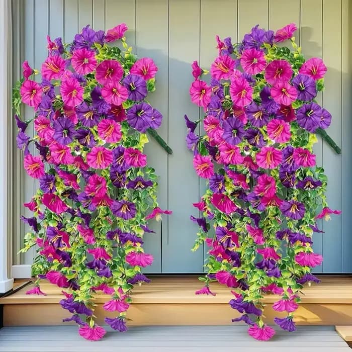 Décoration murale artificielle de gloire du matin, fausses plantes violettes suspendues, fleurs simulées pour la maison, le jardin, les mariages, l'extérieur polyvalentes