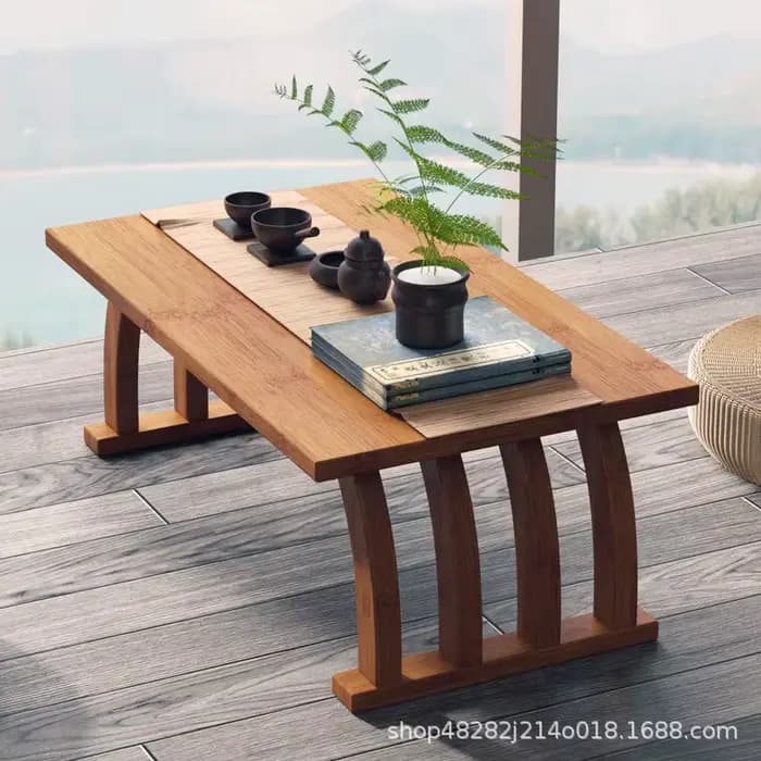 Table basse pliante en bambou de style japonais pour fenêtre en baie