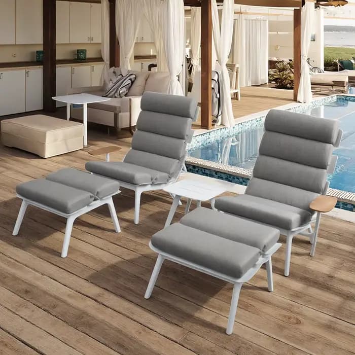 Ribon Ensemble d'extérieur 5 pièces Balcon Lit de soleil Chaise longue de plage Chaises longues et table en aluminium