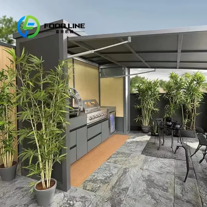 Abri modulaire personnalisé résistant aux intempéries avec cuisine extérieure intégrée