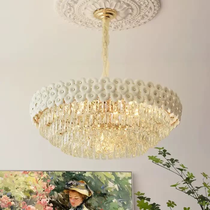 Lampe suspendue moderne et chaude pour chambre à coucher, salle à manger, luxe, cristal, céramique, fleur, Rose, salon français, décoration de maison, nouvelle collection 2026