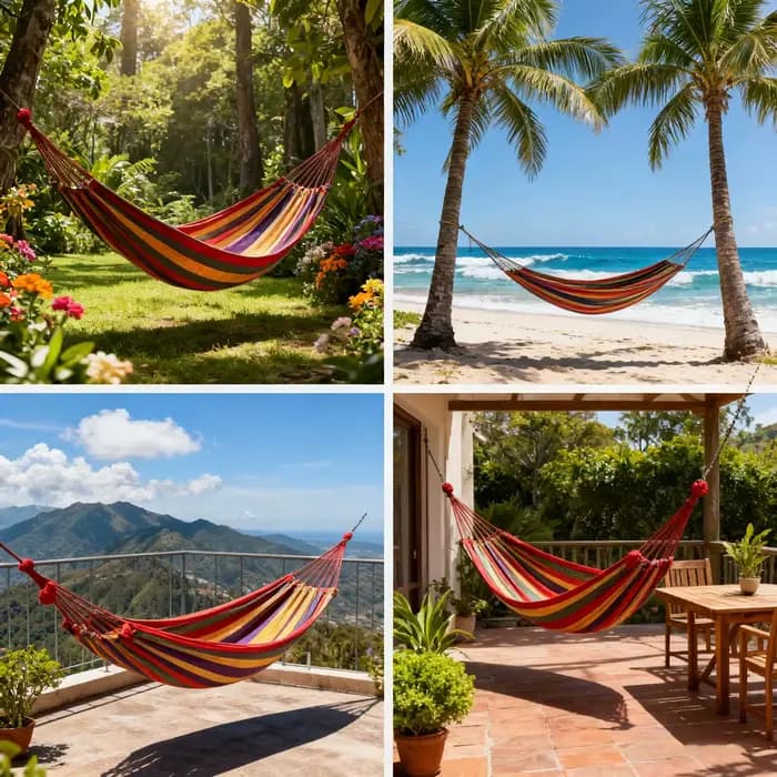 Hamac double grande taille pour 2 personnes en toile de coton avec sangles d'attache aux arbres pour patio