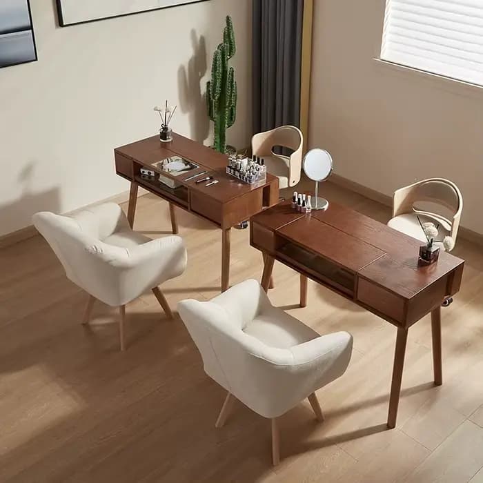 Table de manucure avec plateau en bois, bureau de salon de manucure avec collecteur de poussière, mobilier de salon de beauté commercial moderne, luxueux et durable
