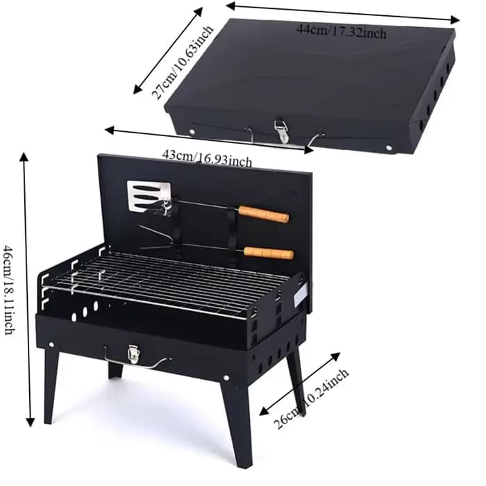 Barbecue portable pliable au charbon de bois avec poignée