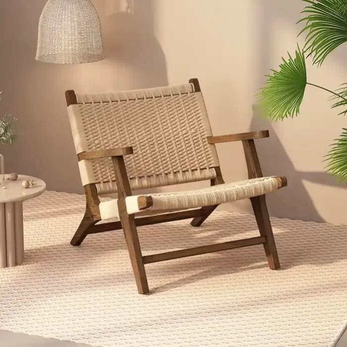 Chaise longue en bois massif tissé en corde