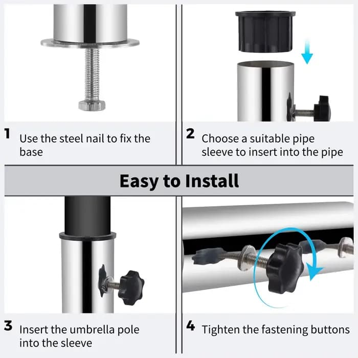 Tube de support de parapluie en acier inoxydable