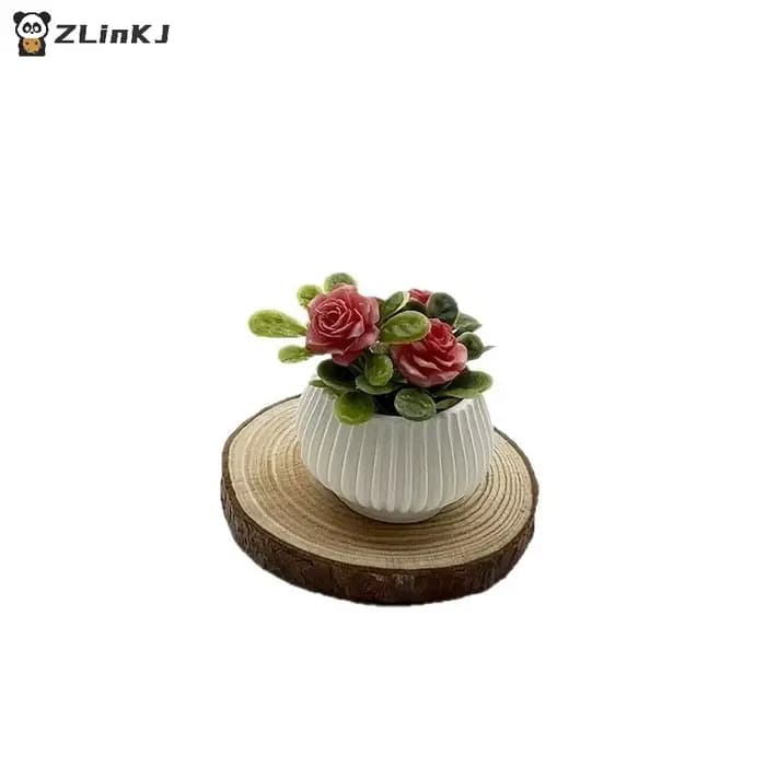 ▶ 1 pièce Décoration de scène de salon pour maison de poupée, Modèle de plante en pot miniature de rose, Artisanat de paysage miniature