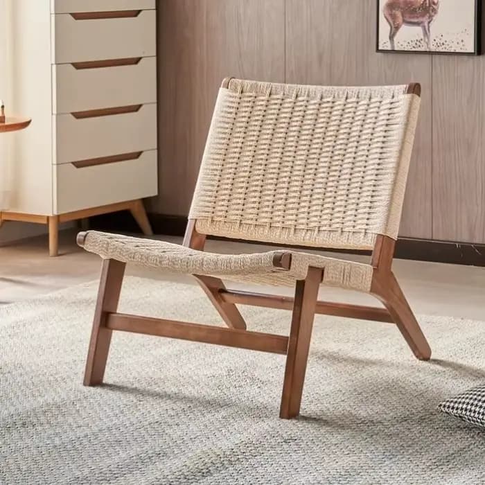 Chaise longue en bois massif tissé en corde