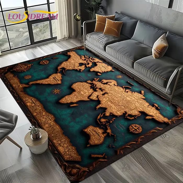 Tapis de sol antidérapant 2025, motif carte nautique rétro antique, boussole, pour salon, chambre, décoration de canapé