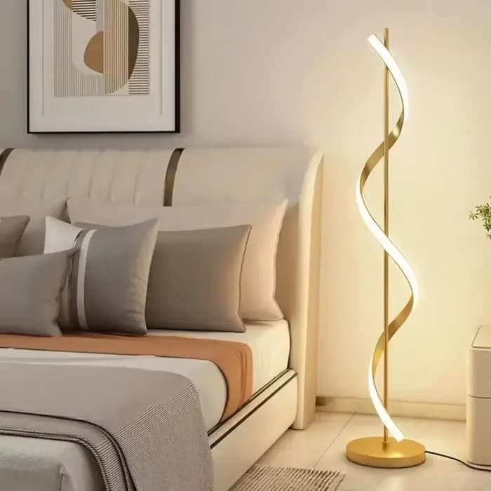 Lampe décorative en spirale côté canapé, lumière moderne, style luxueux, ligne créative, salon minimaliste, escales pour la maison, nouveau