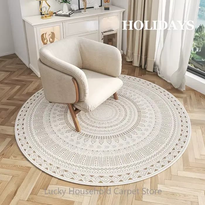 Tapis rond marocain pour chaise longue, doux, antidérapant, couleur claire, décoration de salon, tapis de sol lavable pour vestiaire