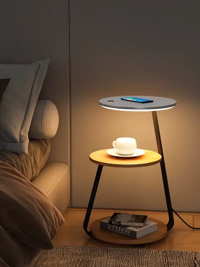 Lampadaire LED avec étagère pour chambre à coucher, éclairage de table basse de chevet, rangement créatif, design moderne, décoration d'intérieur, salon parfait