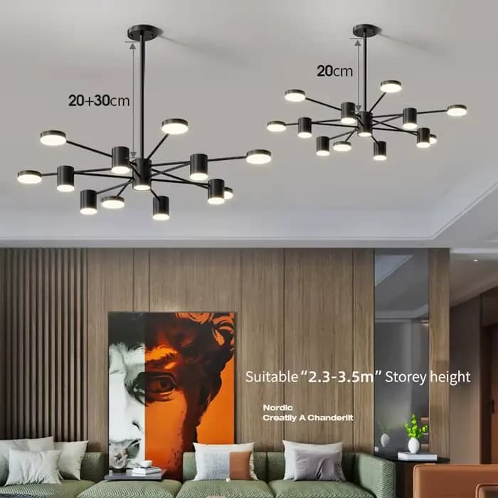 Led lustre lumière pour salon salle à manger chambre plafond moderne nordique suspension lampe noir lustre intérieur luminaire
