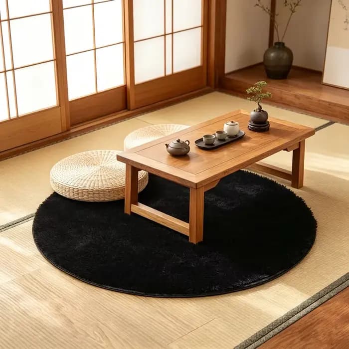 Tapis rond noir avec longue peluche, tapis soyeux moderne, couvertures super douces pour salon, tapis Shaggy de chambre à coucher
