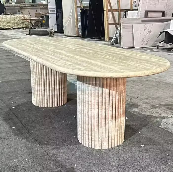 Table à manger moderne en travertin beige