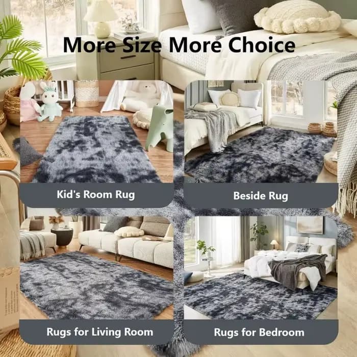 Tapis shaggy gris tie-dye, ultra doux, antidérapant, en peluche, pour chambre à coucher, salon, chambre d'enfant, grande taille, décoration intérieure, tapis de sol