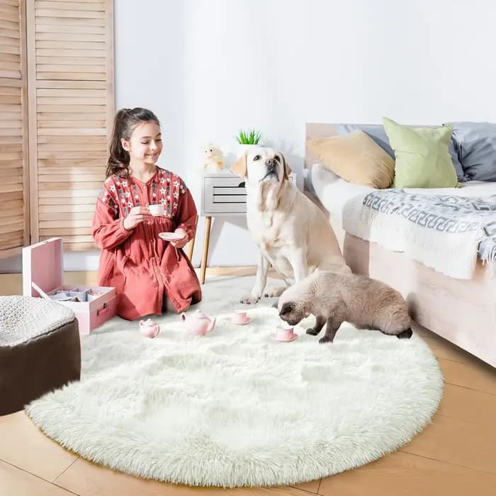 Tapis rond moelleux noir pour chambre à coucher, tapis de chambre d'enfants, Shaggy, salon, canapé, tapis de sol doux pour pépinière, décoration de maison