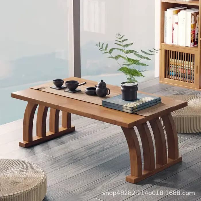 Table basse pliante en bambou de style japonais pour fenêtre en baie