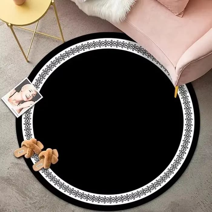 Tapis rond classique de luxe pour salon, Simple, noir et blanc, pour chambre à coucher, toilettes, décoration de toilettes, tapis de sol confortables