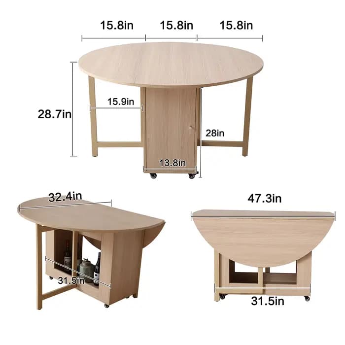 Table à manger ronde pliante avec chaises pliantes